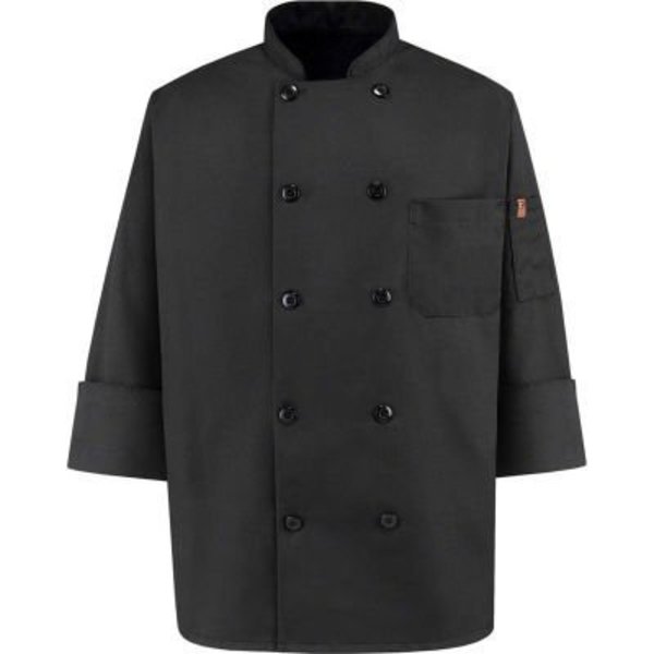 Vf Imagewear Chef Designs 10 Button-Front Chef Coat, Pearl Buttons, Black, Spun Polyester, L 0425BKRGL